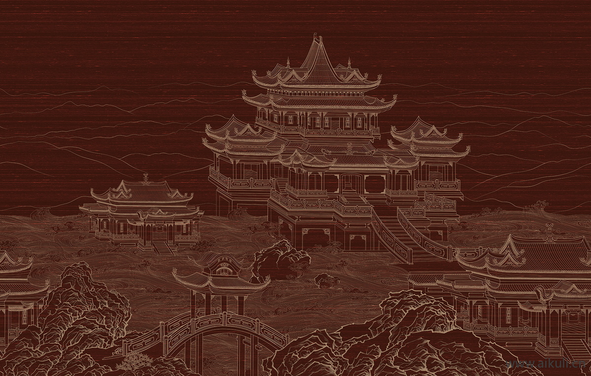 中式壁画FB素雅贴图