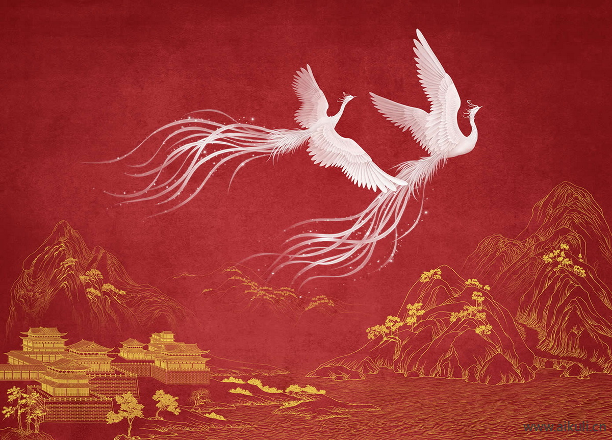 新中式背景墙装饰挂画壁纸画P贴图