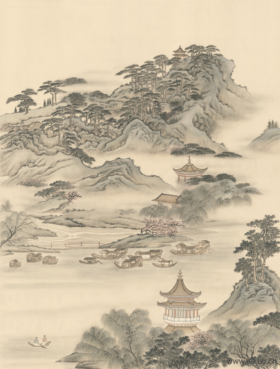 中式山水壁画BA屏风
