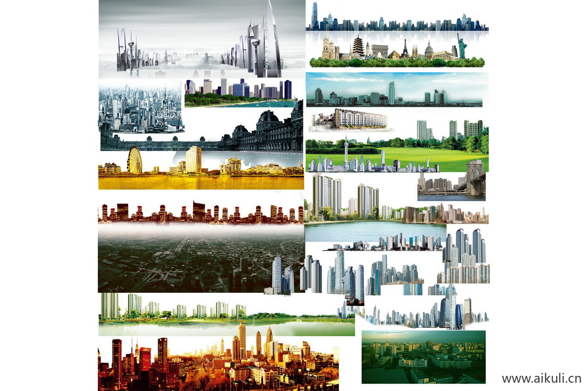 景观效果图远景建筑配景城市外景psd免抠