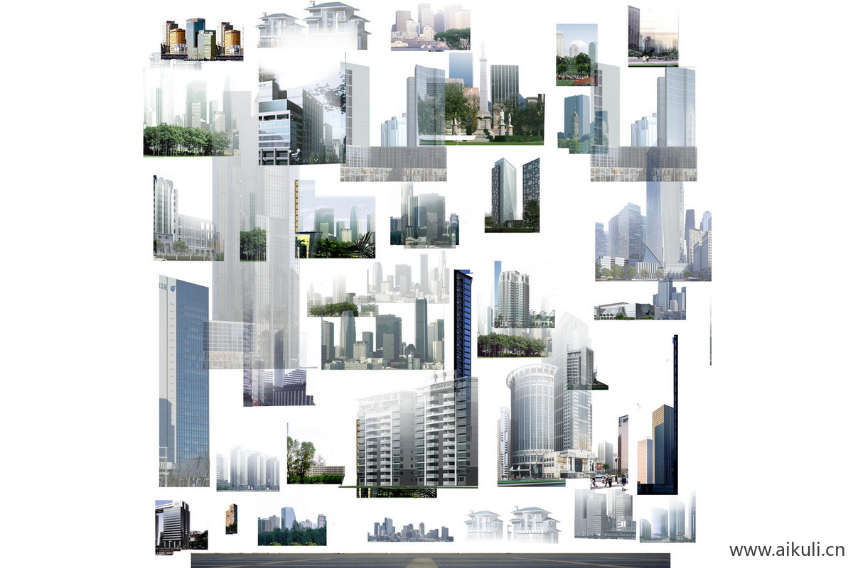 效果图后期远景建筑群楼背景配景城市外景贴图ps素