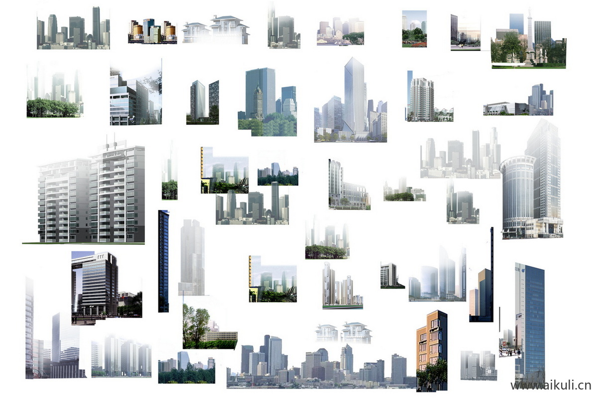 远景建筑群楼背景配景城市外景贴图ps