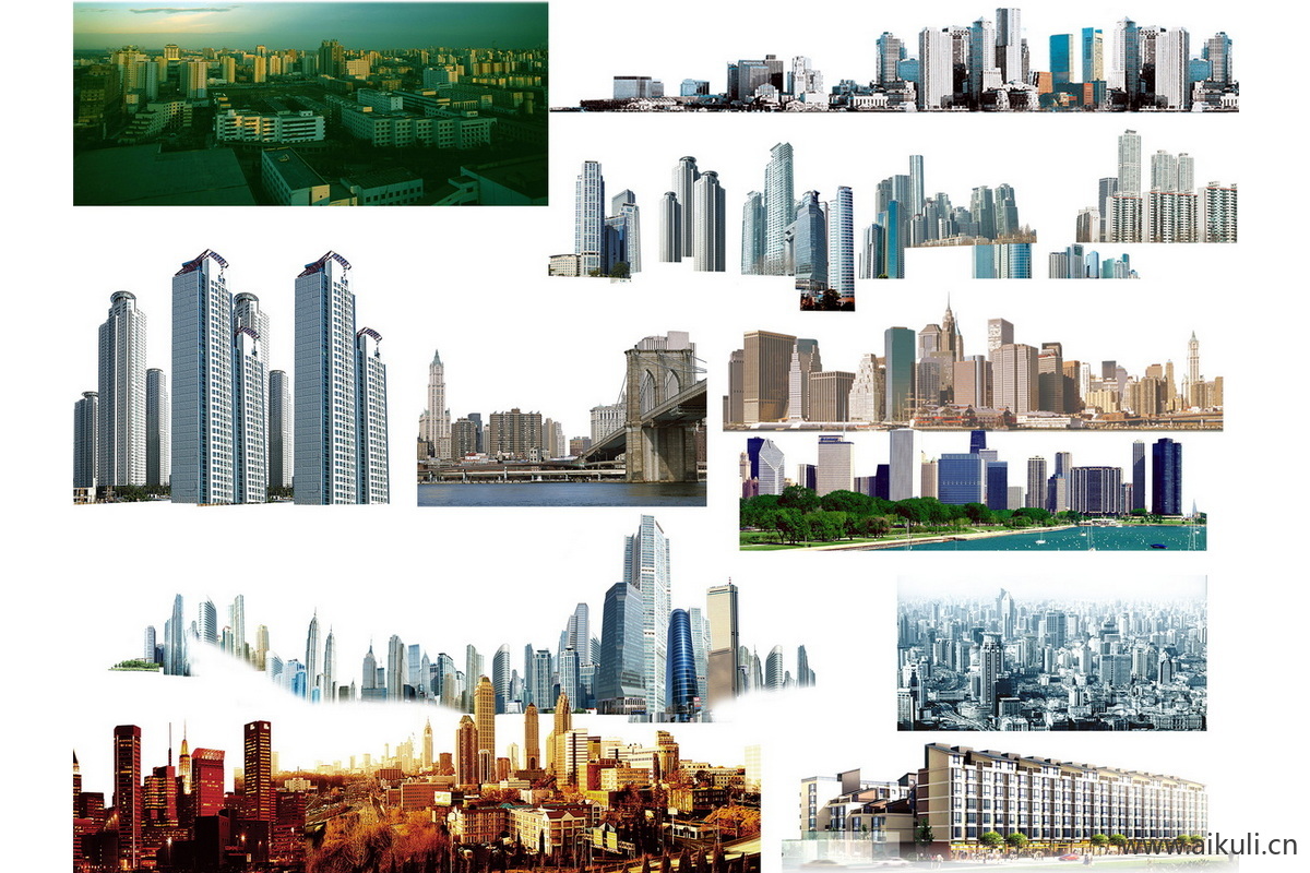 效果图远景建筑群楼背景配景城市外景ps素材