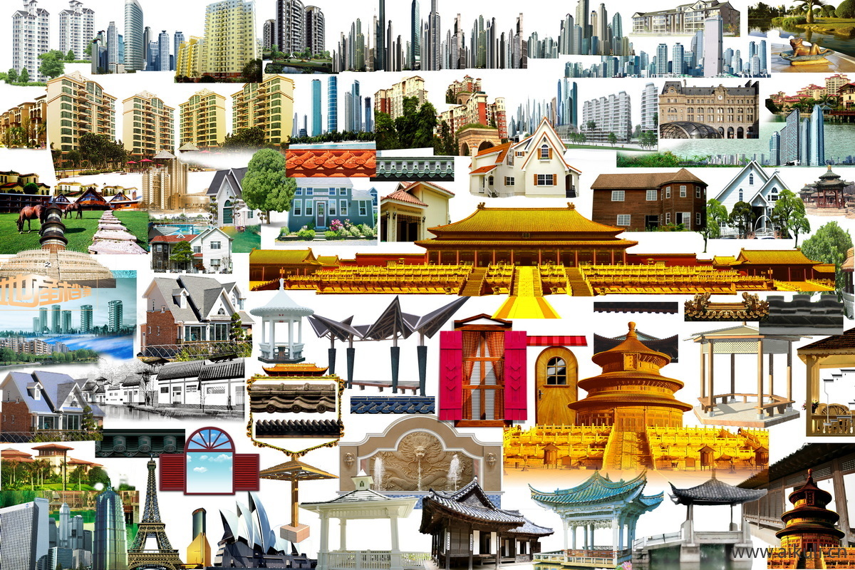 景观效果图远景建筑群楼背景配景城市外景ps素材