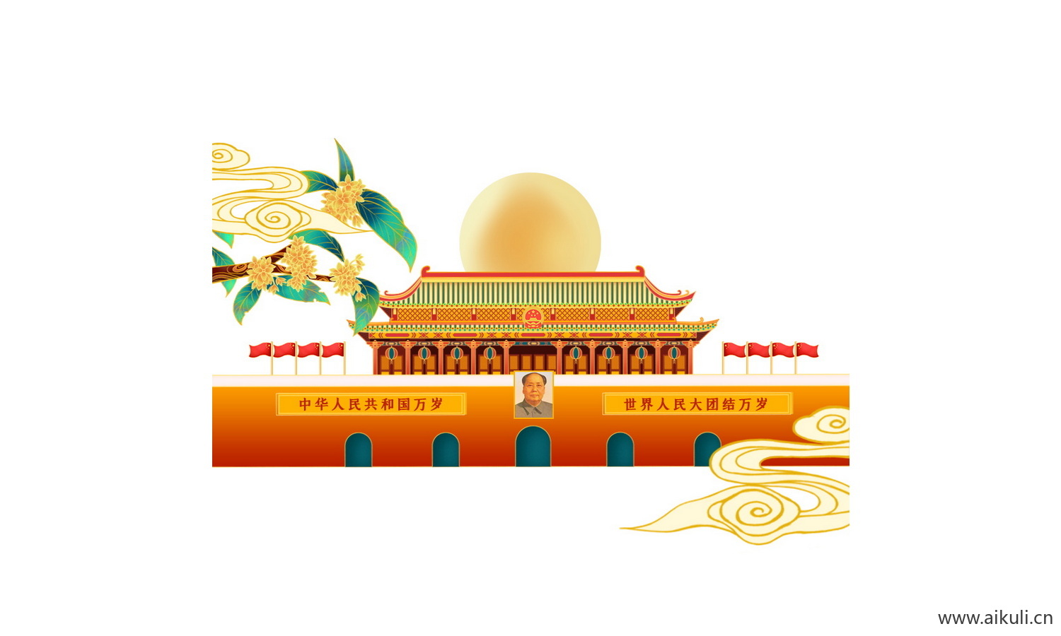 手绘插画N背景天安门建筑psd素材
