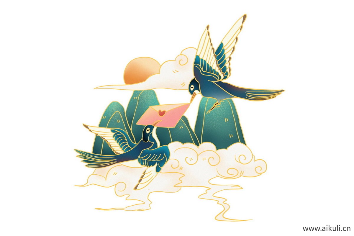 国风七夕国潮插画psd素材