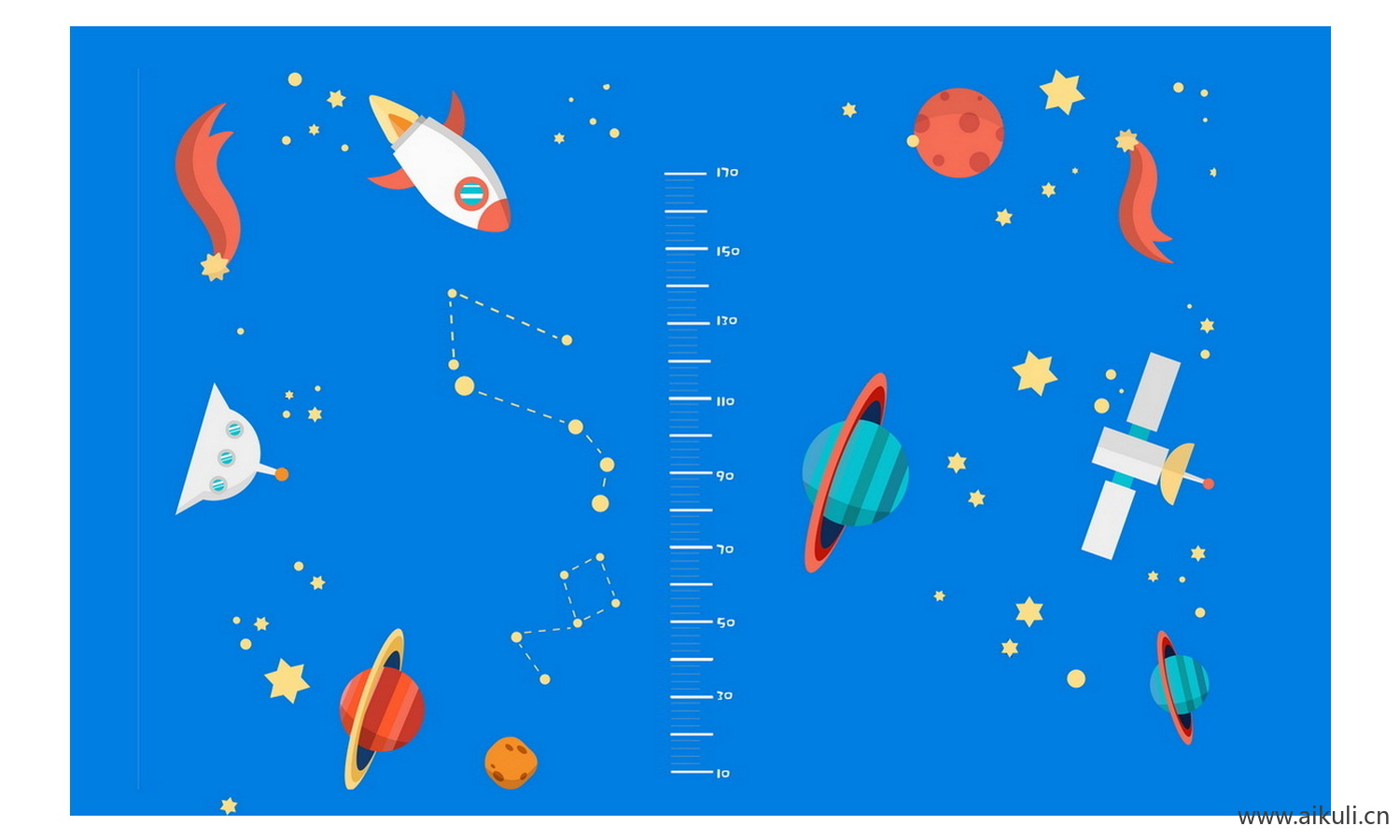 儿童身高卡通手绘测量墙尺太空背景Psd素材