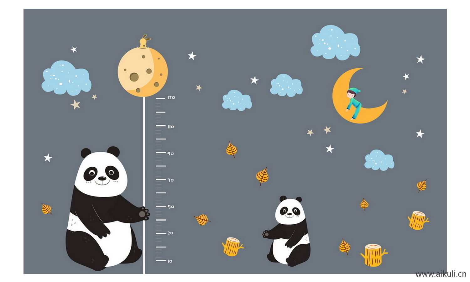 儿童小朋友人物C身高卡通手绘测量墙尺背景Psd素材