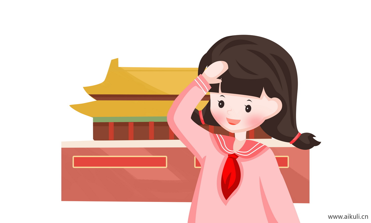 中国风红色节日背景天安门建筑J手绘插画psd素材