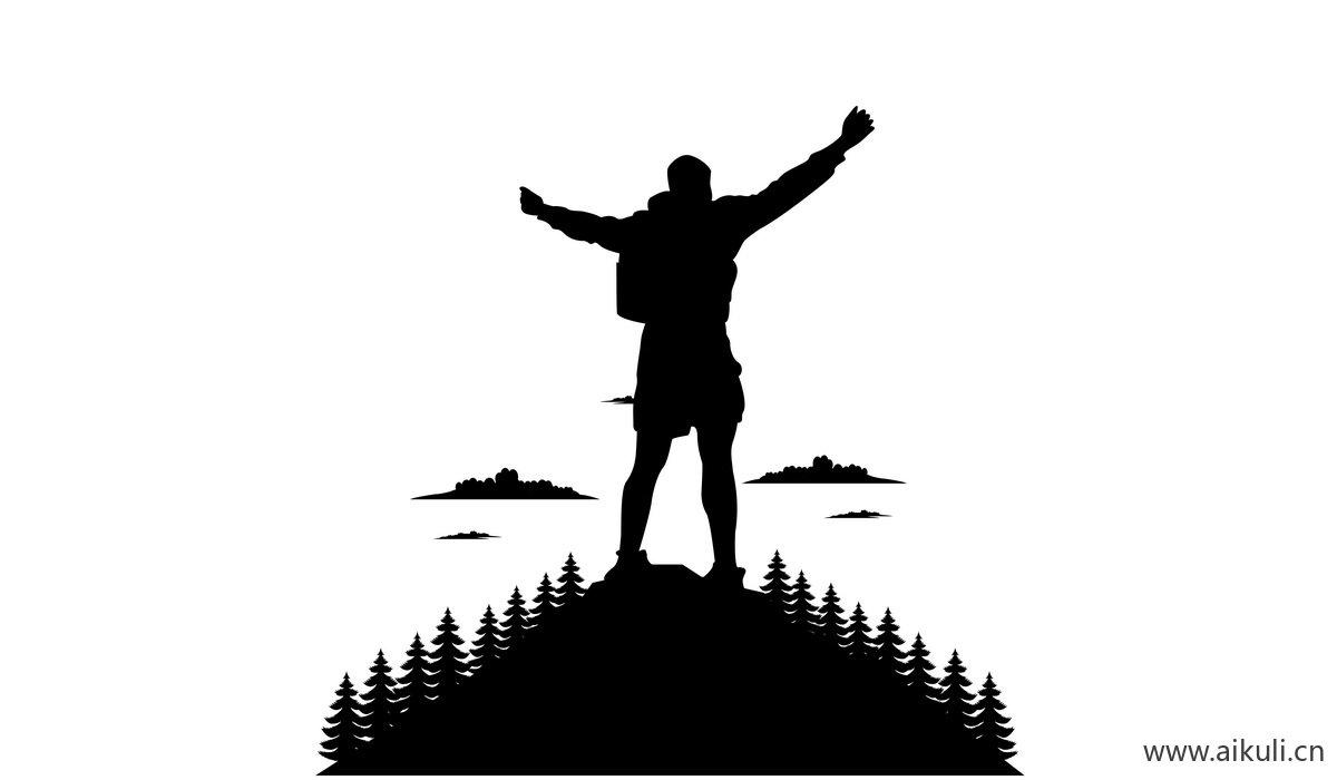 户外体育健身爬山登山黑白小人物C剪影素材
