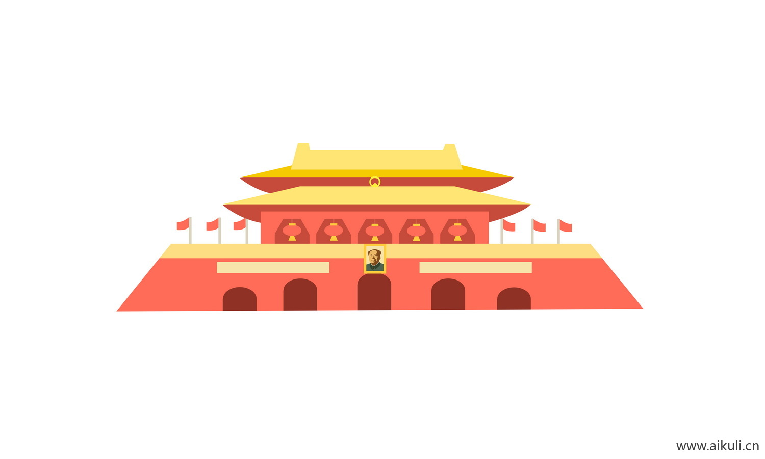卡通插画背景N天安门建筑psd素材