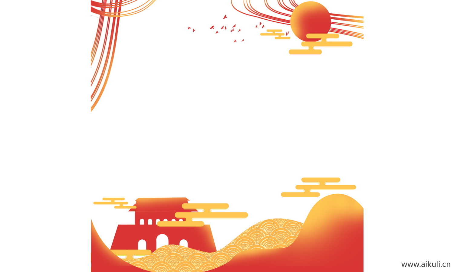中国风红色节日背景天安门建筑H手绘插画psd素材