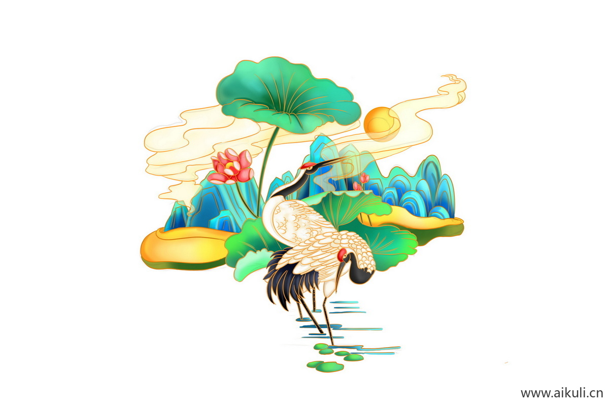 仙鹤动物G国潮元素插画PS素材