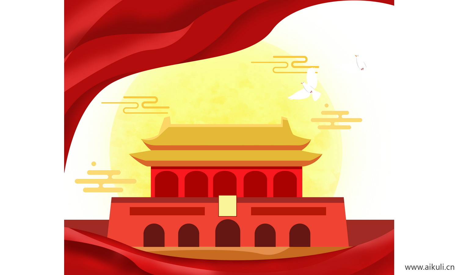 插画背景R天安门建筑psd素材