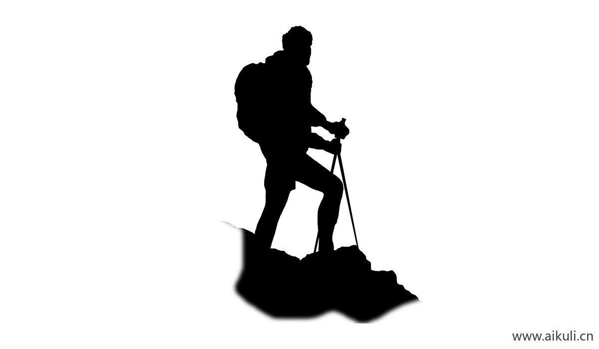 户外体育健身爬山登山黑白小人物A剪影素材