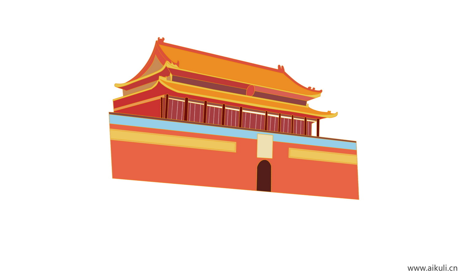 中国风红色节日背景天安门建筑P手绘插画psd素材