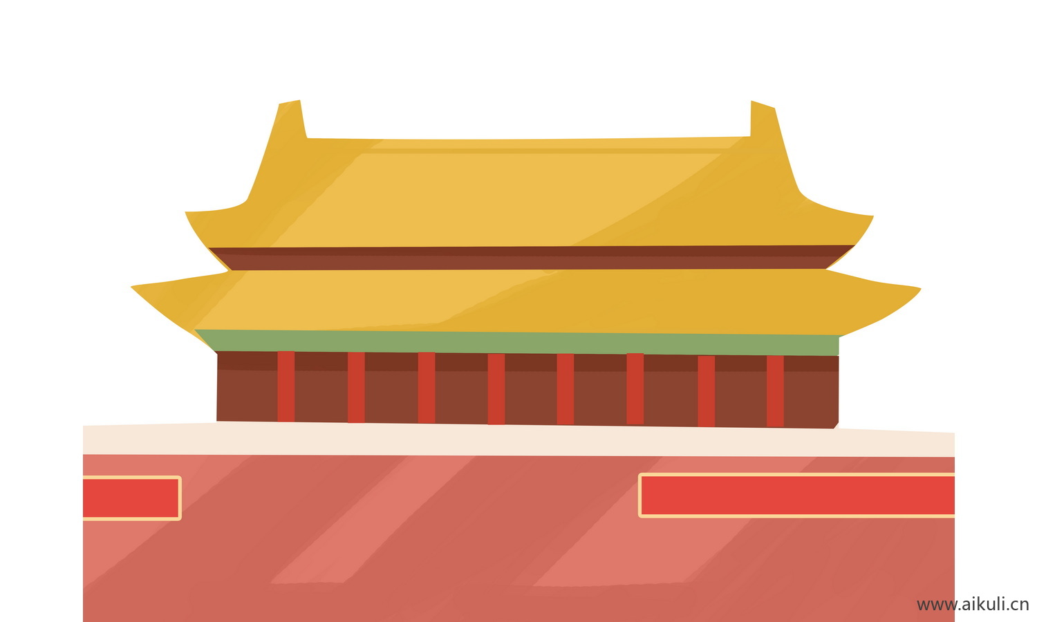 中国风红色节日背景天安门建筑M手绘插画psd素材