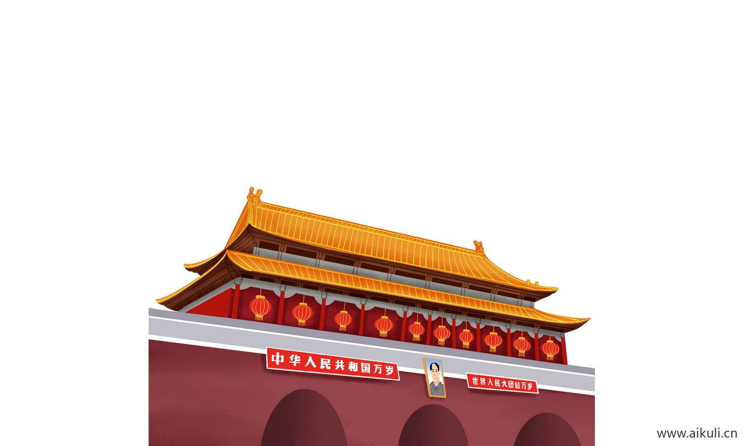 手绘插画F背景天安门建筑psd素材