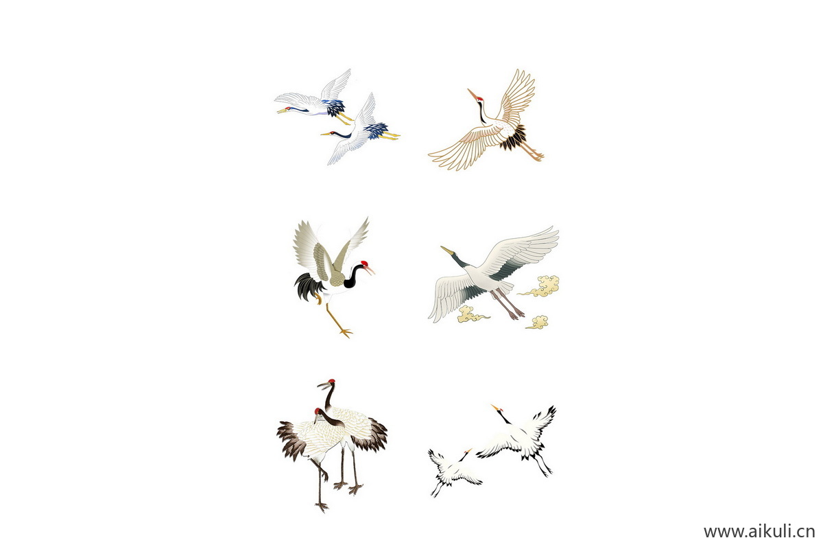仙鹤动物A国潮元素插画PS素材