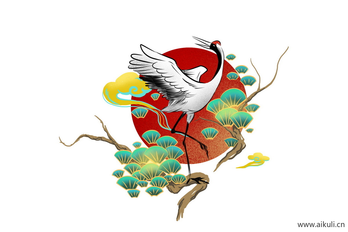 仙鹤动物F国潮元素插画PS素材