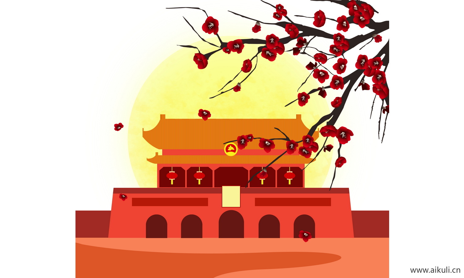 手绘插画B背景天安门建筑psd素材