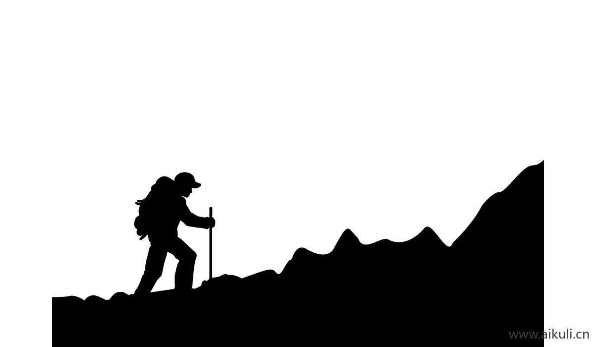 户外体育健身爬山登山黑白小人物B剪影素材