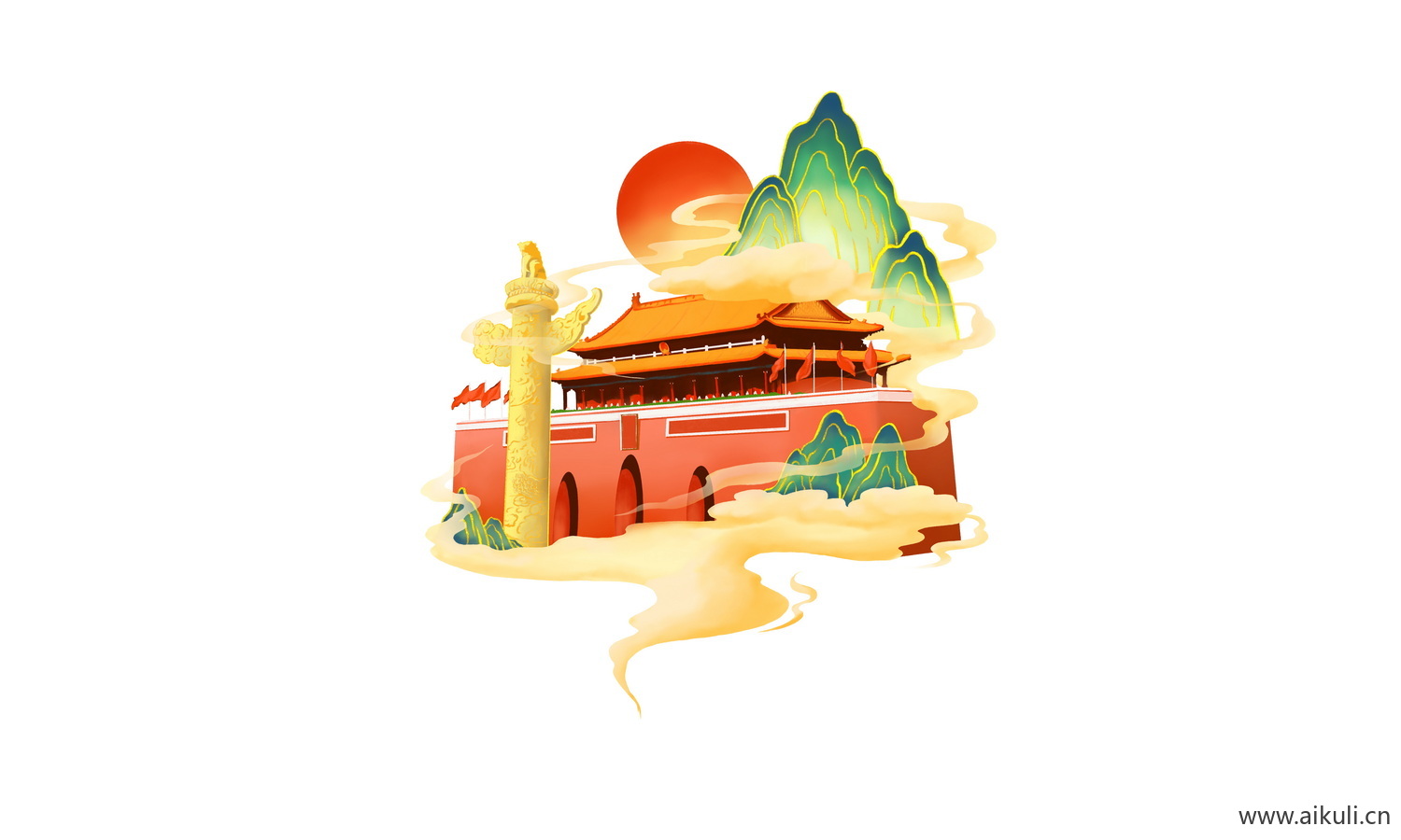 手绘插画H背景天安门建筑psd素材