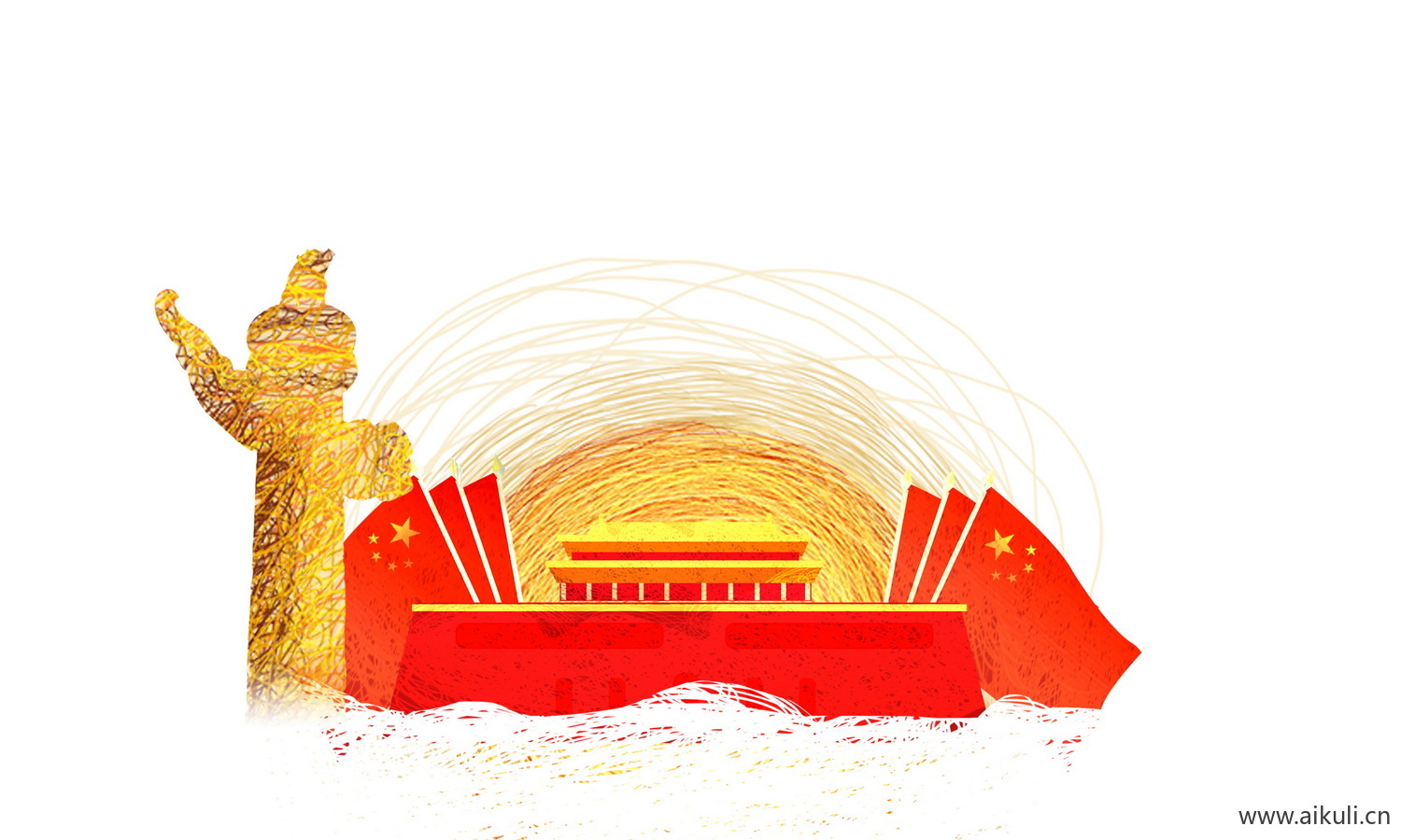 手绘插画Q背景天安门建筑psd素材