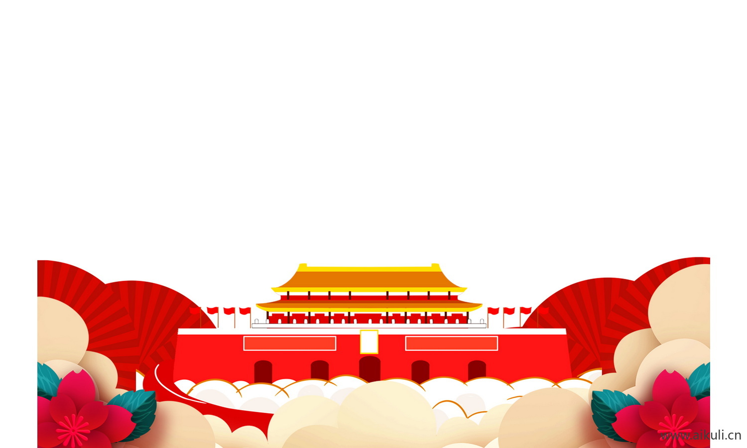 中国风红色节日背景天安门建筑W手绘插画psd素材