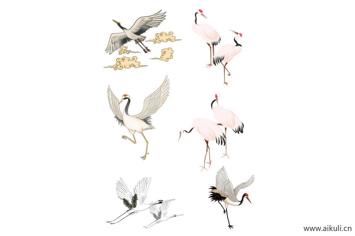 国潮仙鹤G元素组合插画PSD素材