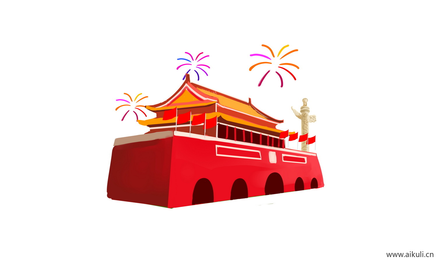 卡通插画背景G天安门建筑psd素材
