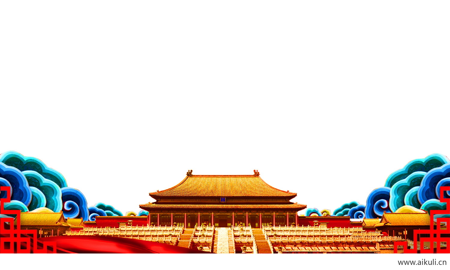 中国风红色节日背景天安门建筑CY手绘插画psd素材