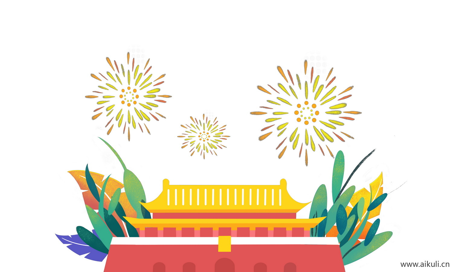 中国风红色节日背景天安门建筑R手绘插画psd素材
