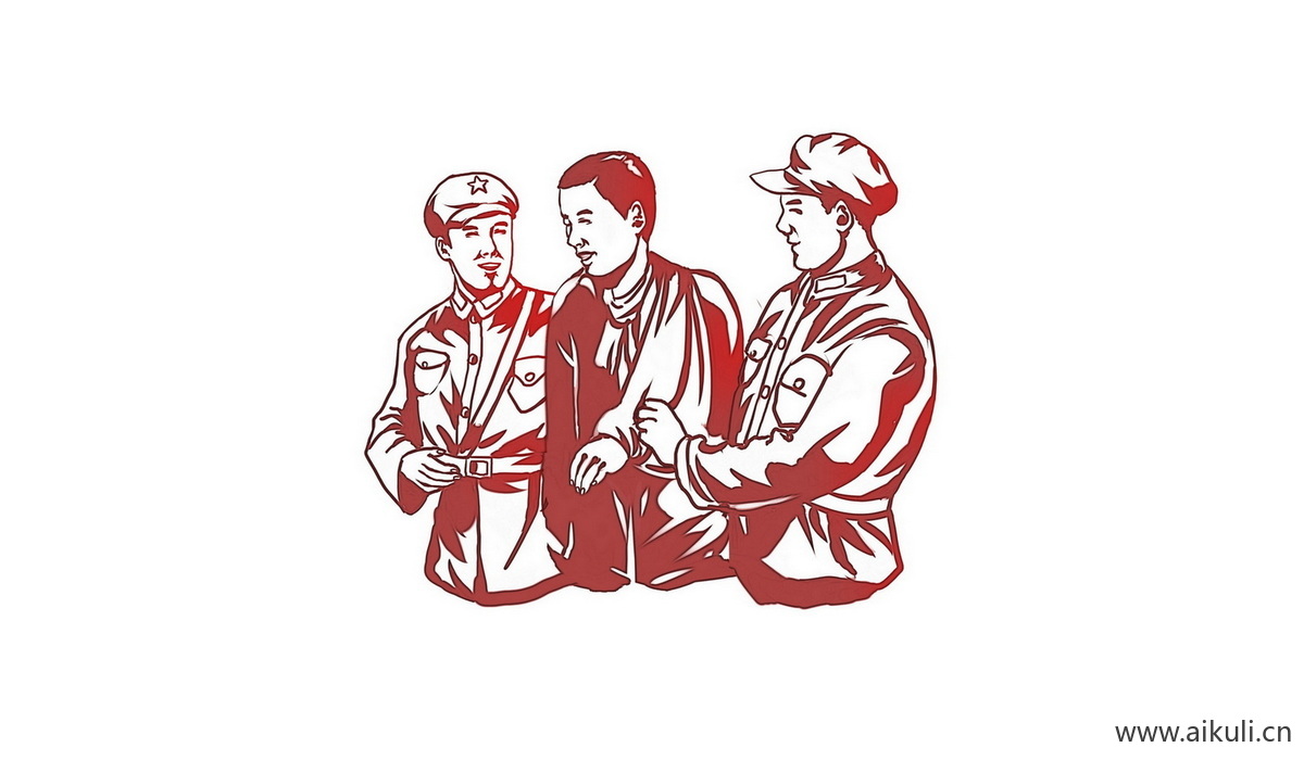 剪影人物C红色士兵战士军人物雕像PSD