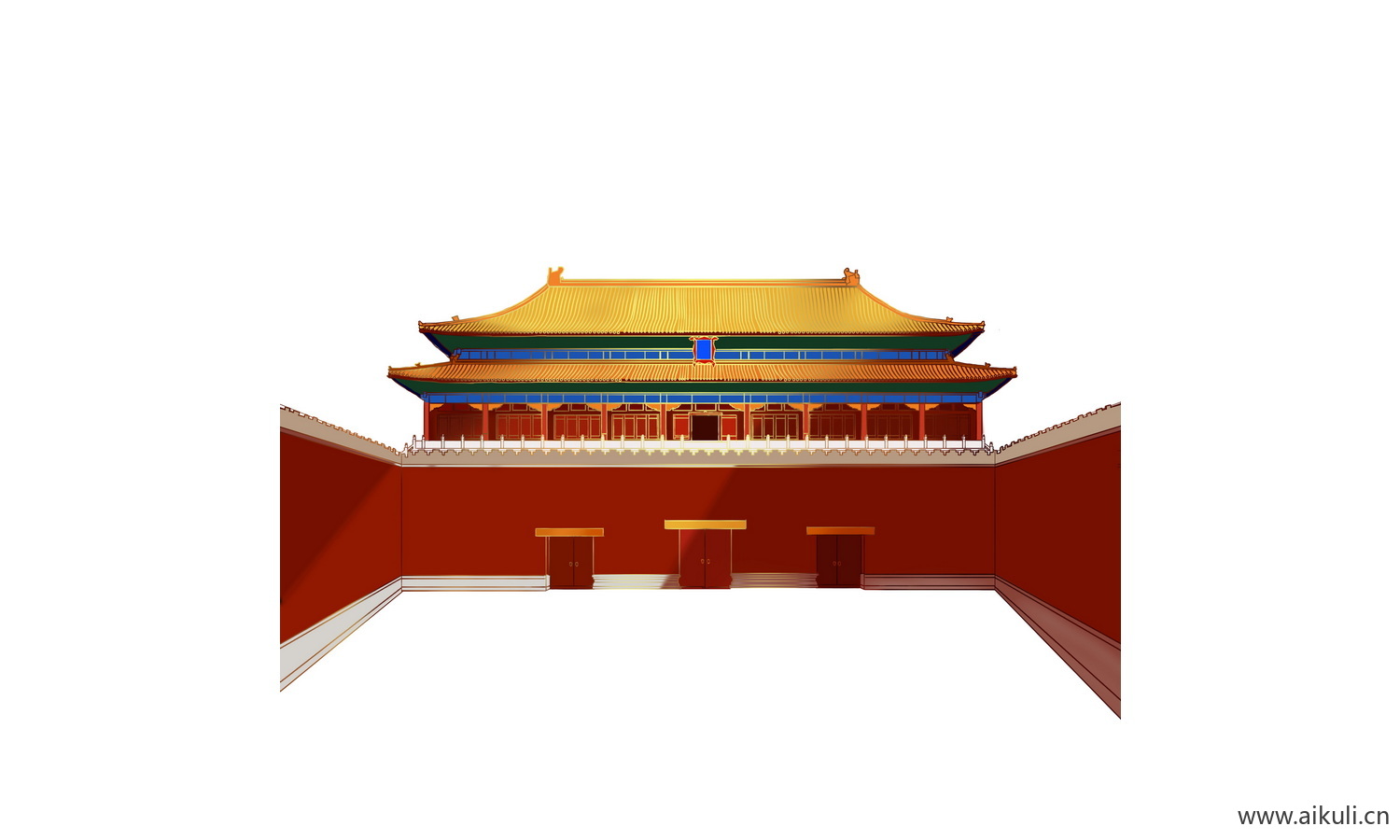 中国风红色节日背景天安门建筑F手绘插画psd素材