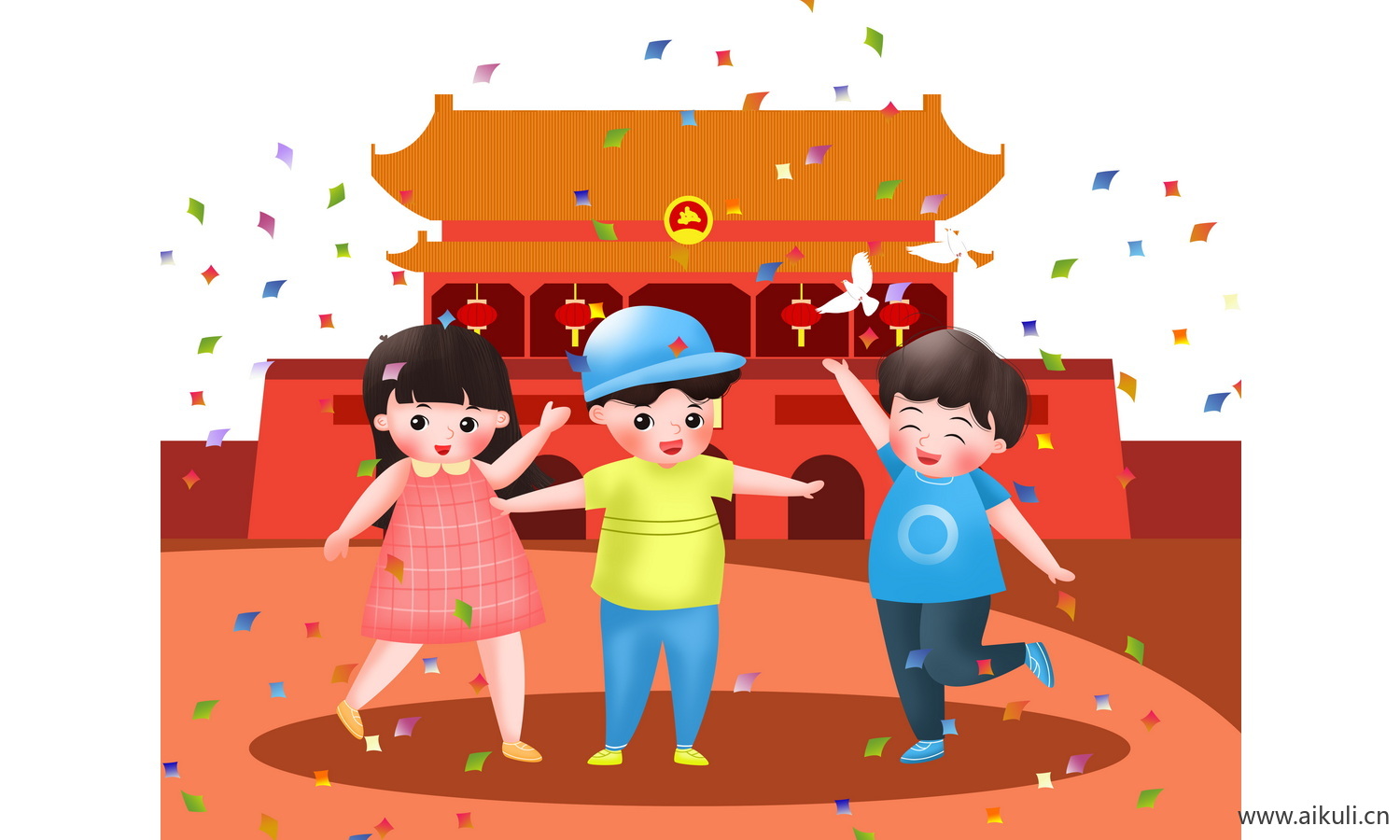 手绘插画J背景天安门建筑psd素材