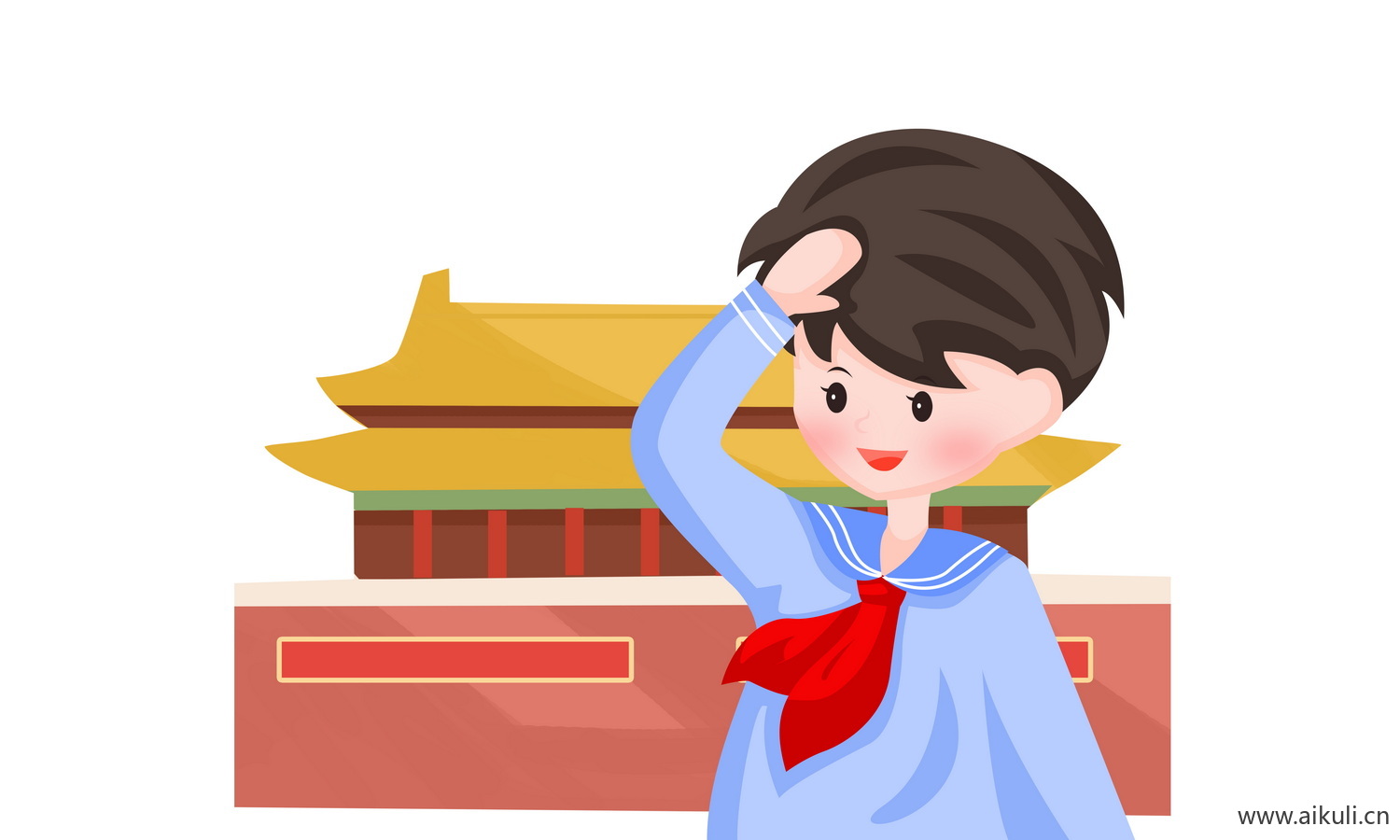 中国风红色节日背景天安门建筑K手绘插画psd素材