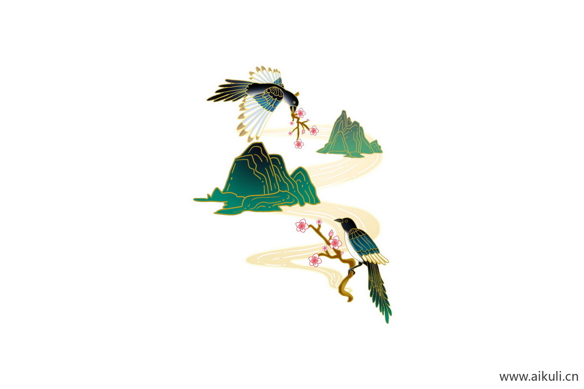 国风七夕鹊桥相会国潮插画psd