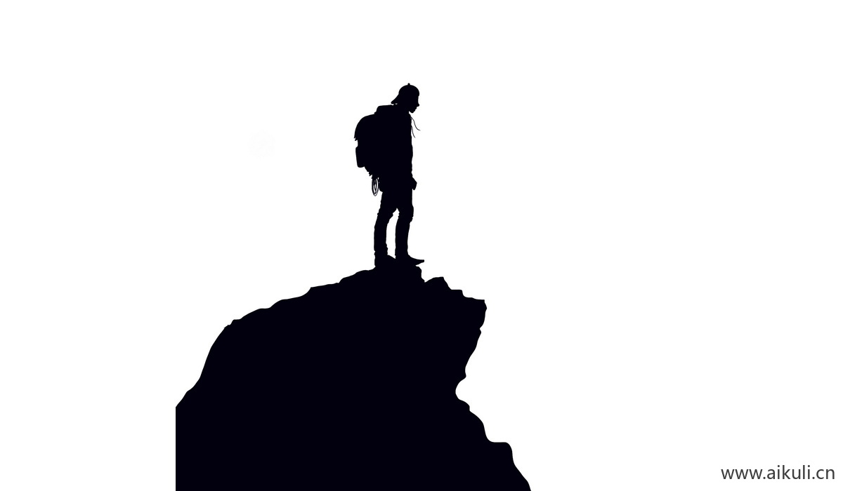 户外体育健身爬山登山黑白小人物E剪影素材