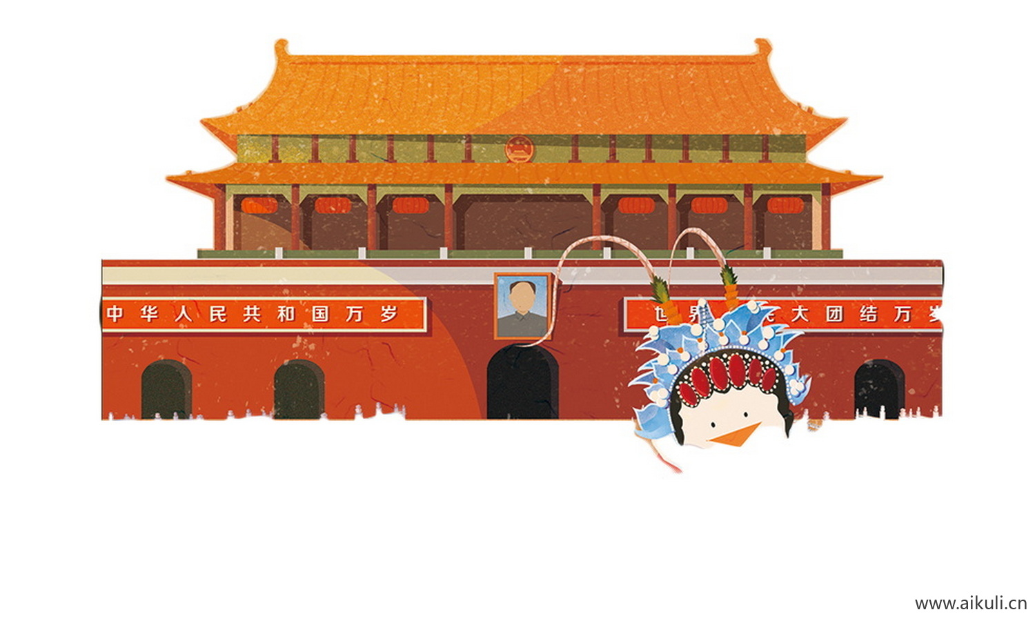 卡通插画背景J天安门建筑psd素材