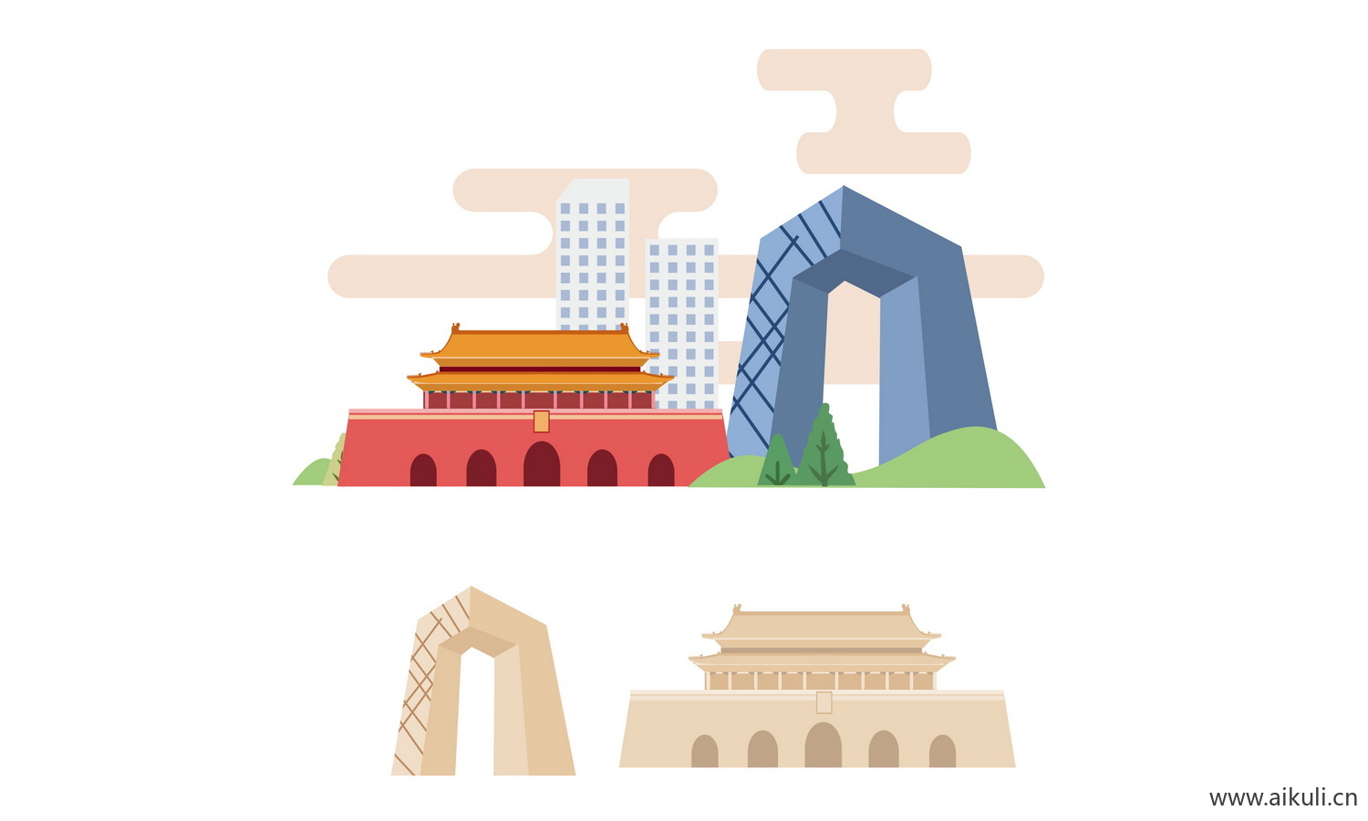 插画背景C天安门建筑psd素材
