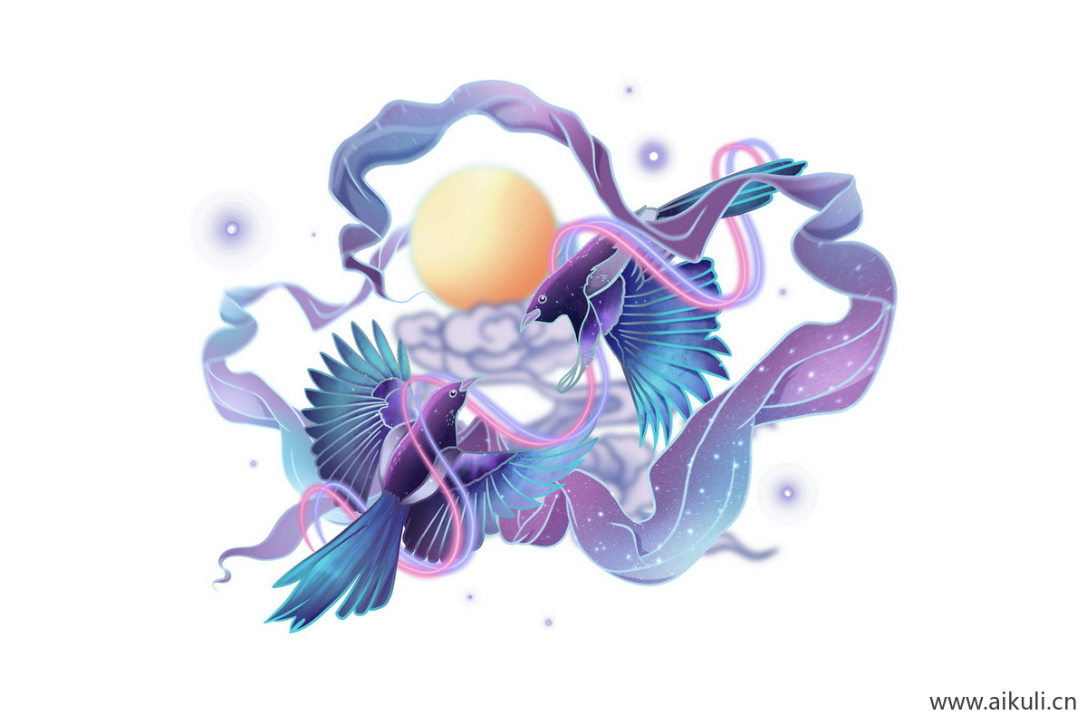 国风七夕相会国潮插画psd素材