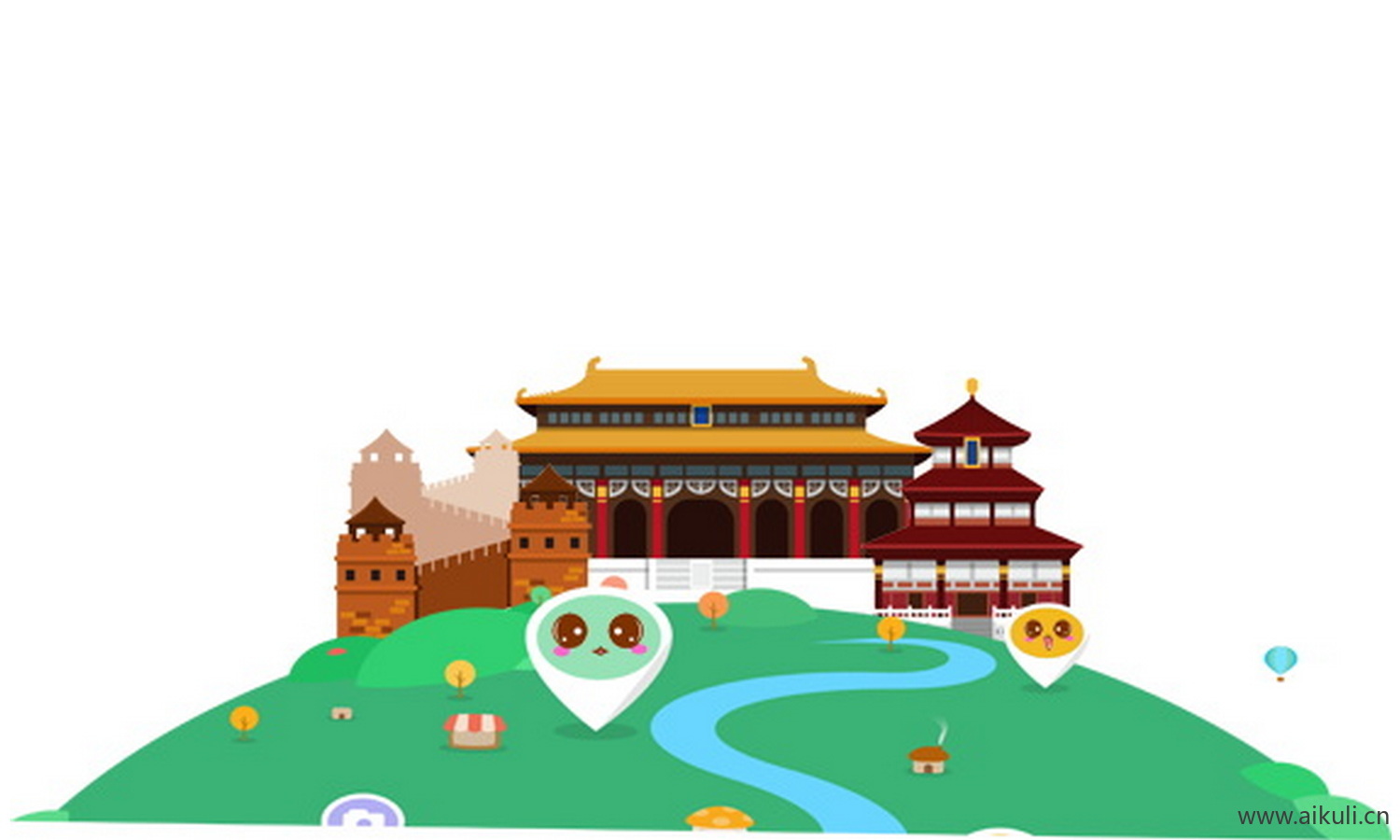 插画背景M天安门建筑psd素材