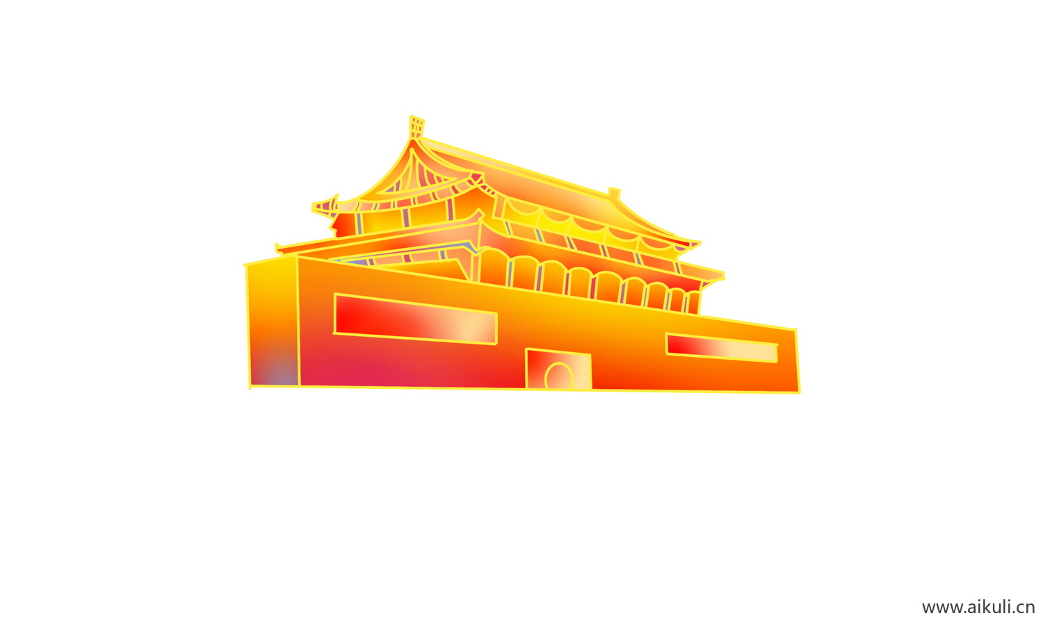 中国风红色节日背景天安门建筑BE手绘插画psd素材