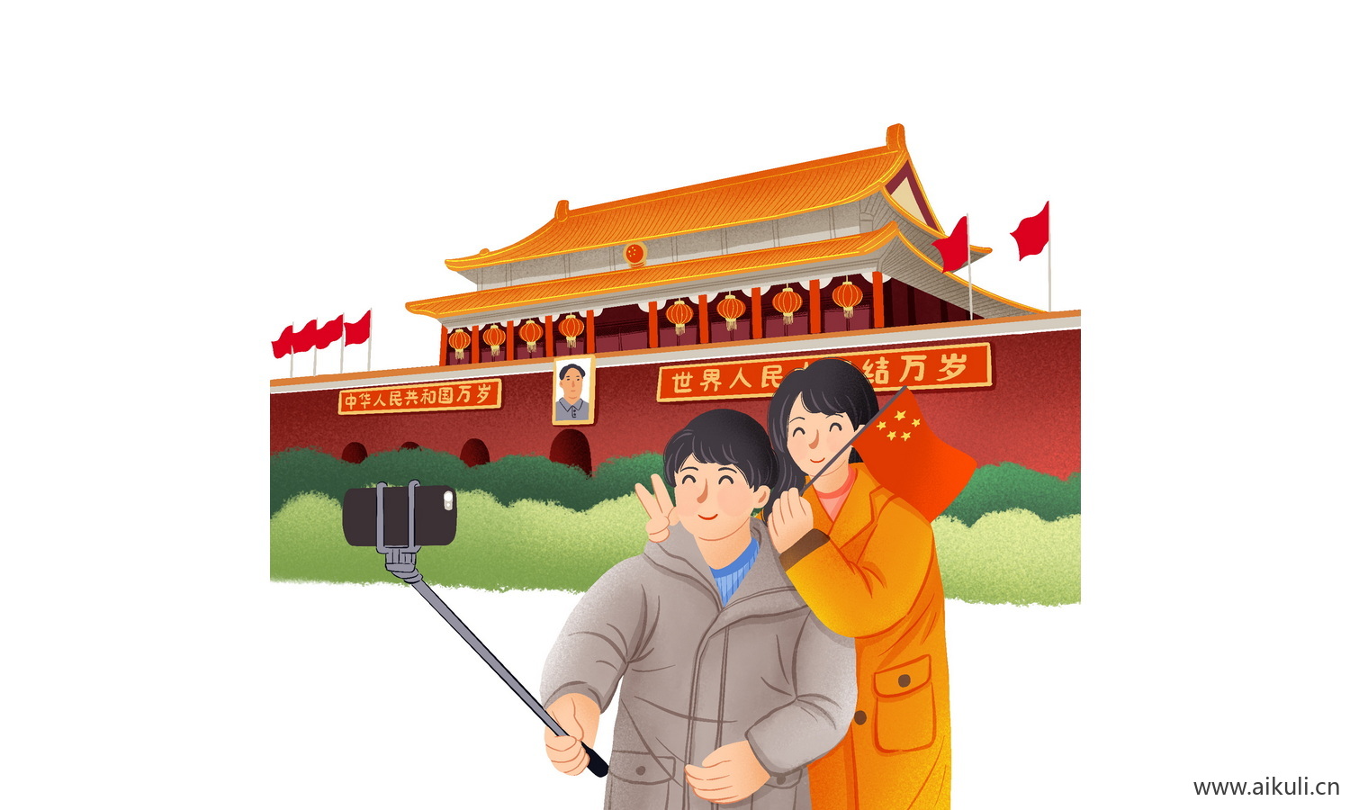 手绘插画E背景天安门建筑psd素材