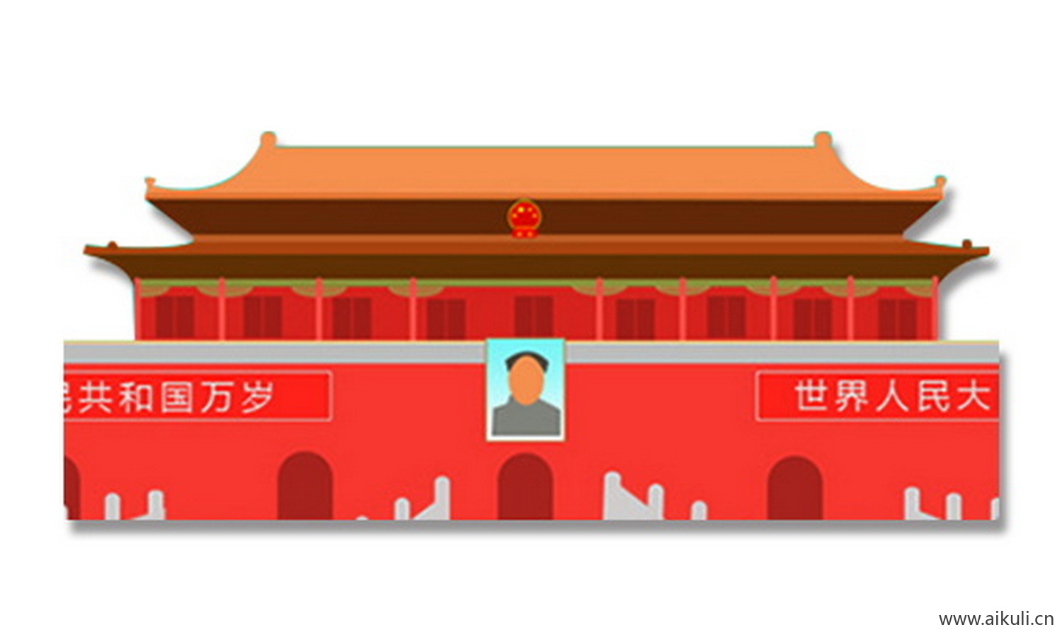 卡通插画背景R天安门建筑psd素材