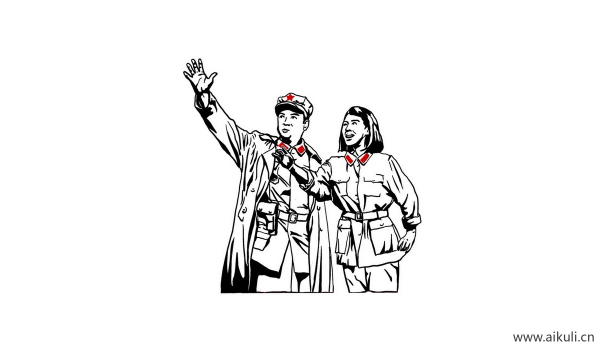 红色士兵战士军R人物雕像敬礼PSD剪影人物
