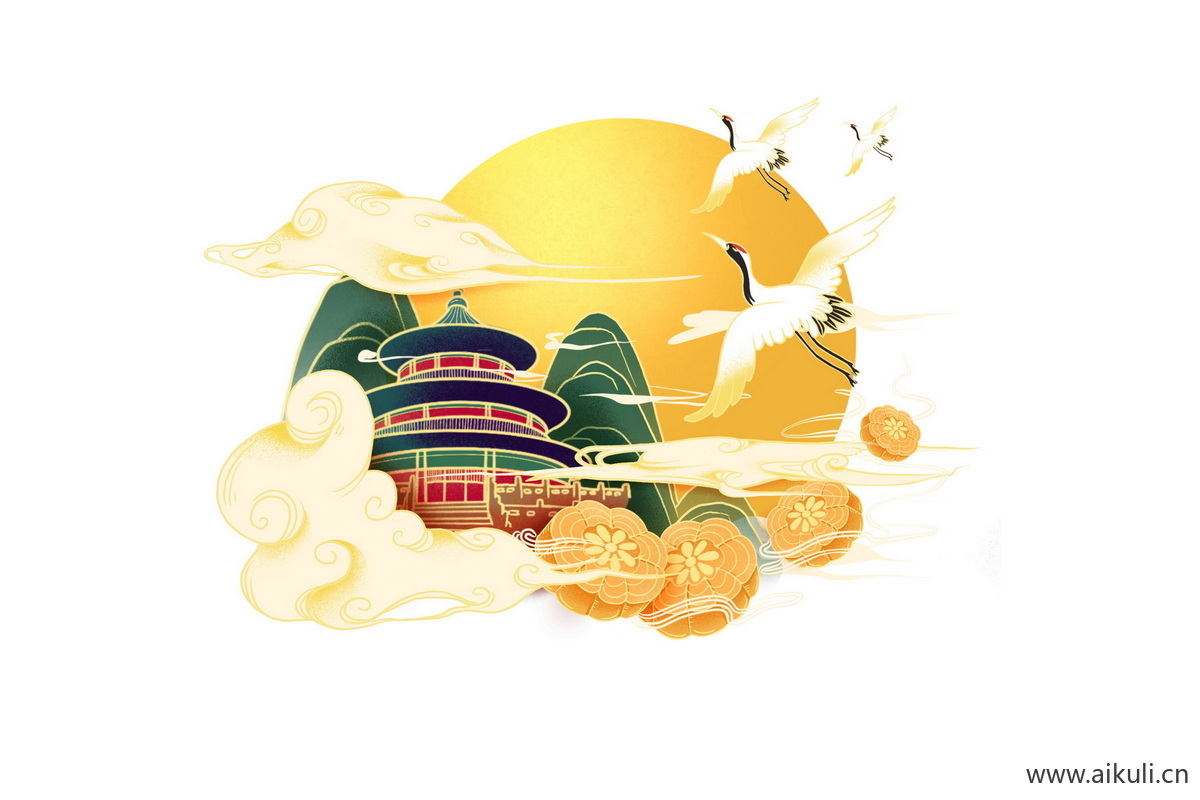 国风手绘F仙鹤psd元素