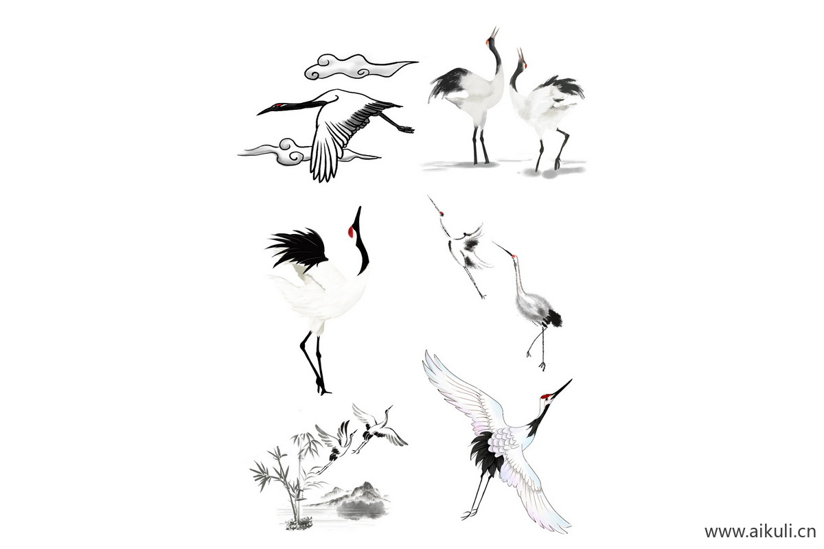 国潮仙鹤I元素组合插画PSD素材
