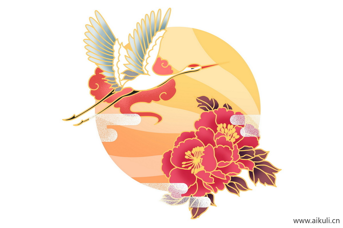 仙鹤动物E国潮元素插画PS素材
